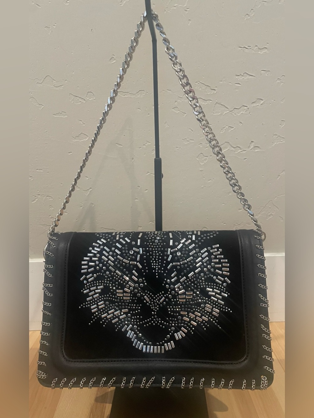 Topshop Studded Faux Suede Shoulder Bag w/ Silver tone accents &chain strap. EUC